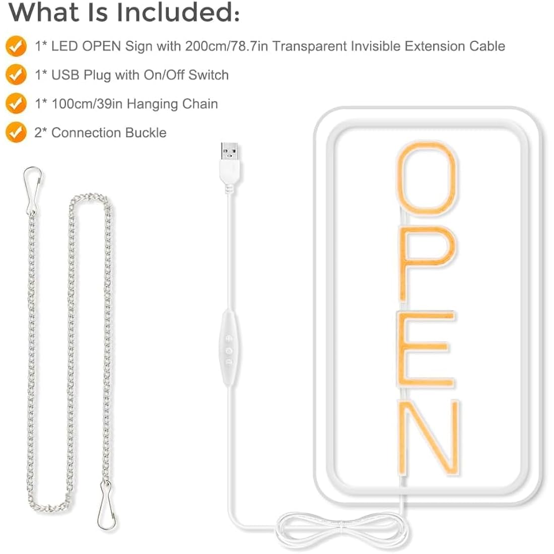 LightingWill LED Neon Open Sign, 16"x 9" Ultra Bright Open Signs for Business, Dimmable 5V USB Light Up Signs for Business Window, Coffee Shops, Stores, Restaurants Bars Hotel, Vertical