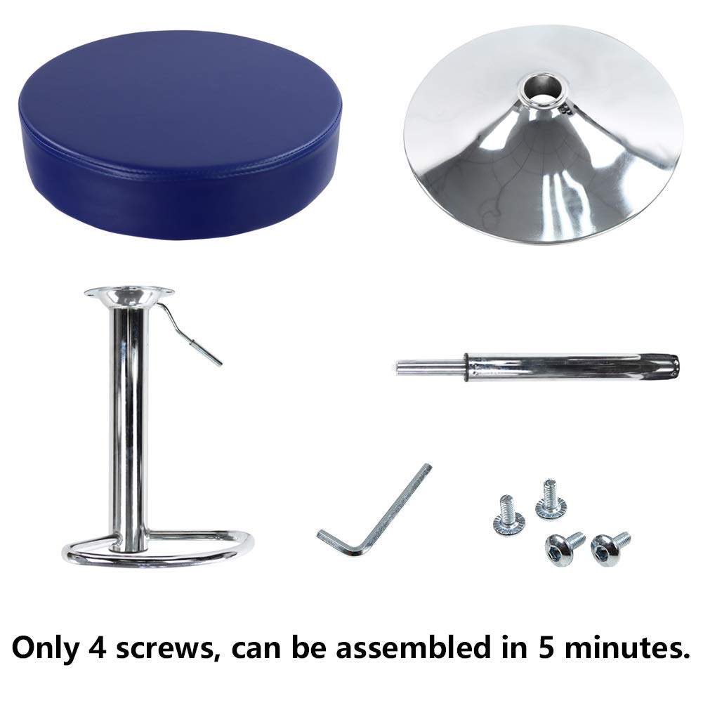 KKTONER Round Bar Stool PU Leather with Footrest Height Adjustable Swivel Pub Chair Home Kitchen Bar stools Backless Stool (Blue)