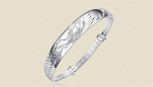 QYAQ Sterling Silver Bracelet For Women,Women 925 Silver Bangle Bracelet Vintage Carve Phoenix Adjustable Bangle Bracelet Ladies Silver Jewellery
