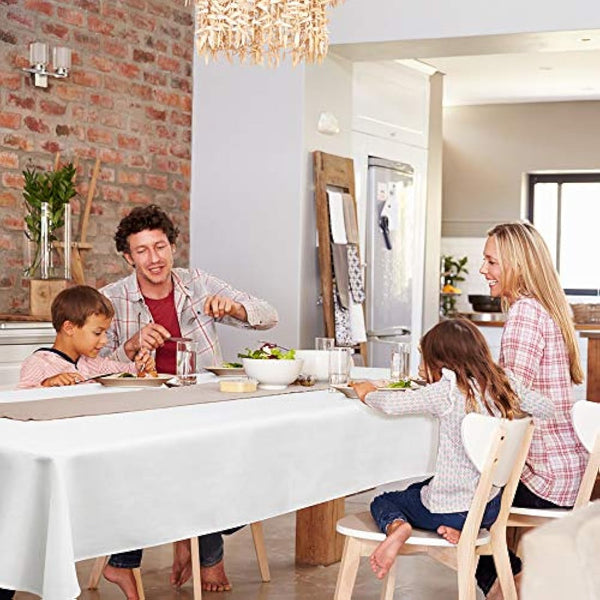 Deconovo Decorative Faux Linen Table Cloth Wipeable Water Resistant Tablecloth for Dinning 52x70in(132x178cm) White