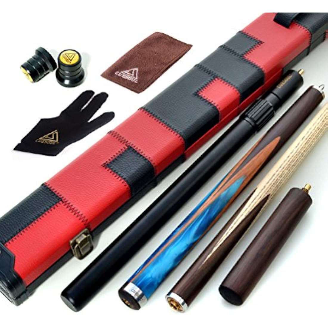 CUESOUL 57" Hand-Spliced 3/4 Jointed Snooker Cue with 2 Extensions Packed in Leatherette Cue Case