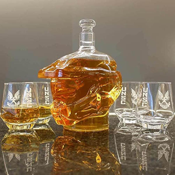 The Source Wholesale Halo Master Chief Glass Decanter and 4 Tumbler Glasses Collectable Drinking Set