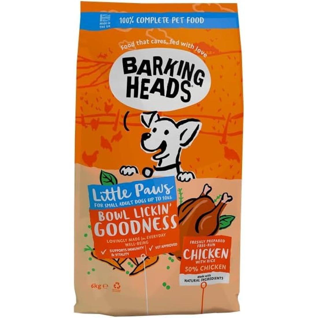 Barking Heads - Little Paws Bowl Lickin' Goodness - Dry Dog Food for Small Breeds - Natural Everyday Immunity & Vitality - Vet Approved - Chicken, 6kg