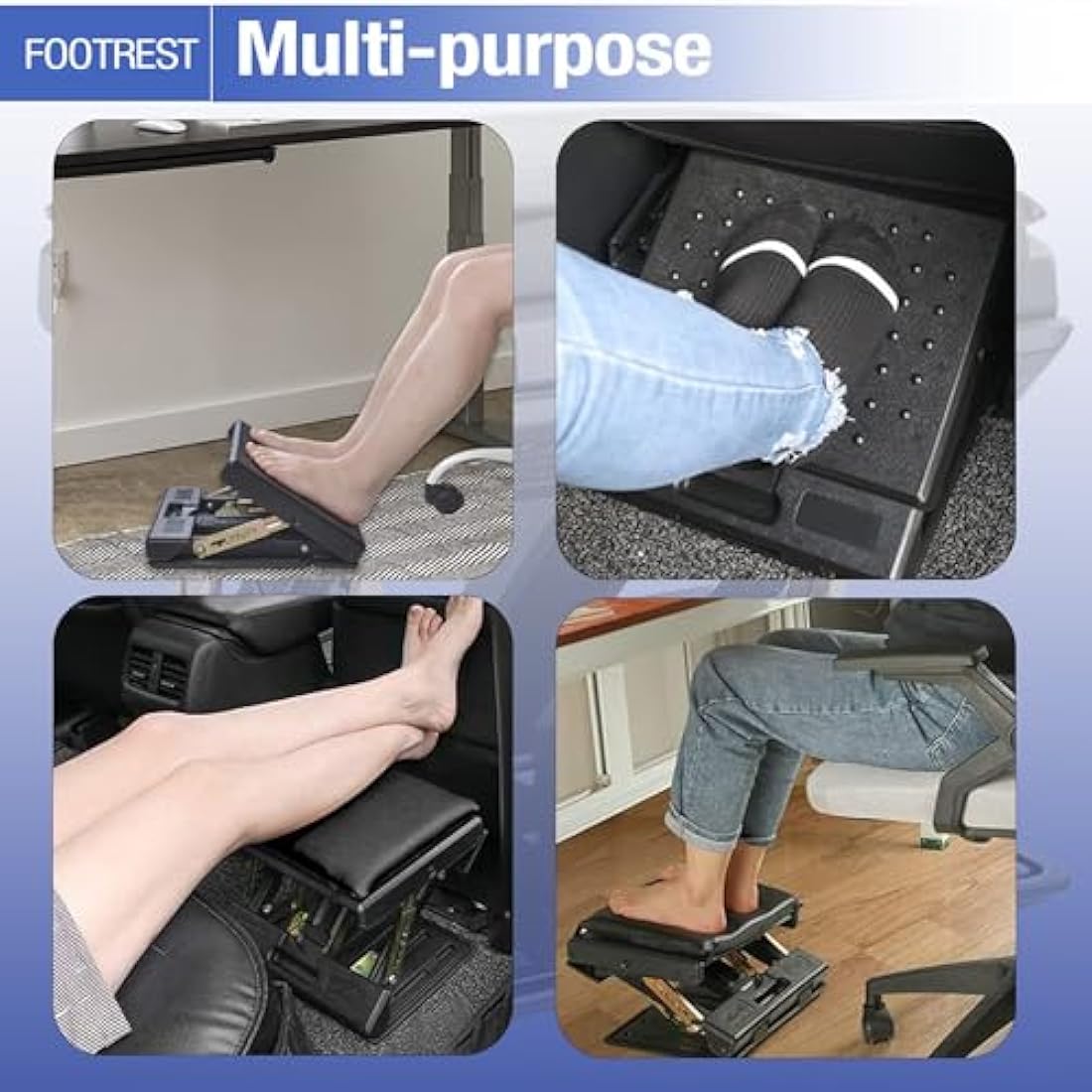 PAKSLAND Adjustable Footrest Under Desk - Multifunctional Foot Rest with Massage Function - Smooth Spongy Pad Office Foot Rest