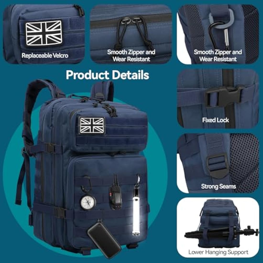 Delgeo 45L Military Tactical Backpacks Molle Army Assault Pack 3 Day Bug Out Bag Hiking Treeking Camouflage Hunting Rucksack