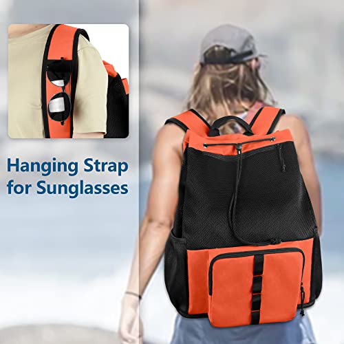 Fasrom Mesh Beach Backpack with Zipper Bottom, Sport Gym Backpack for Swimming, Beach, Pool and Travel(Patent Pending), Orange