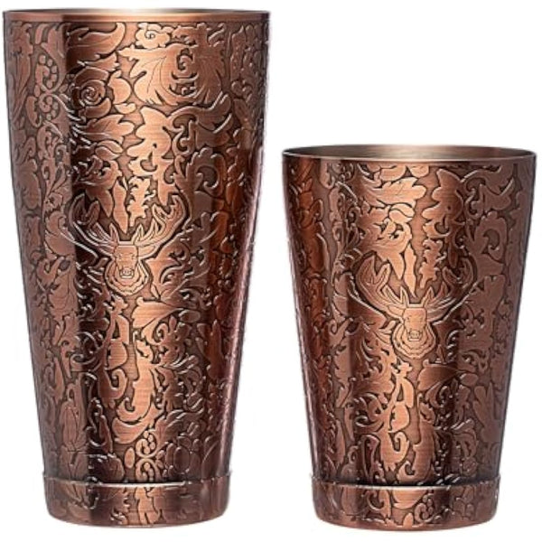 SKY FISH Boston Cocktail Shaker Set, 3D Embossed Design Bartender Set, 18-Piece Cocktial Making Kit, Stainless Steel Barware Tool Set, Antique Copper