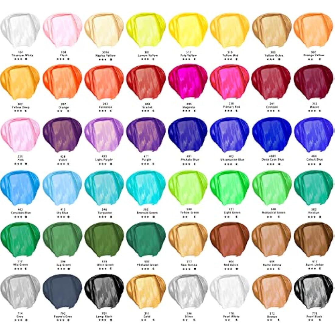 Artecho Acrylic Paint Set - 48 Colors, 2 Oz/59ml Basic Acrylic Paint Supplies for Wood, Fabric, Crafts, Canvas, Leather & Stone