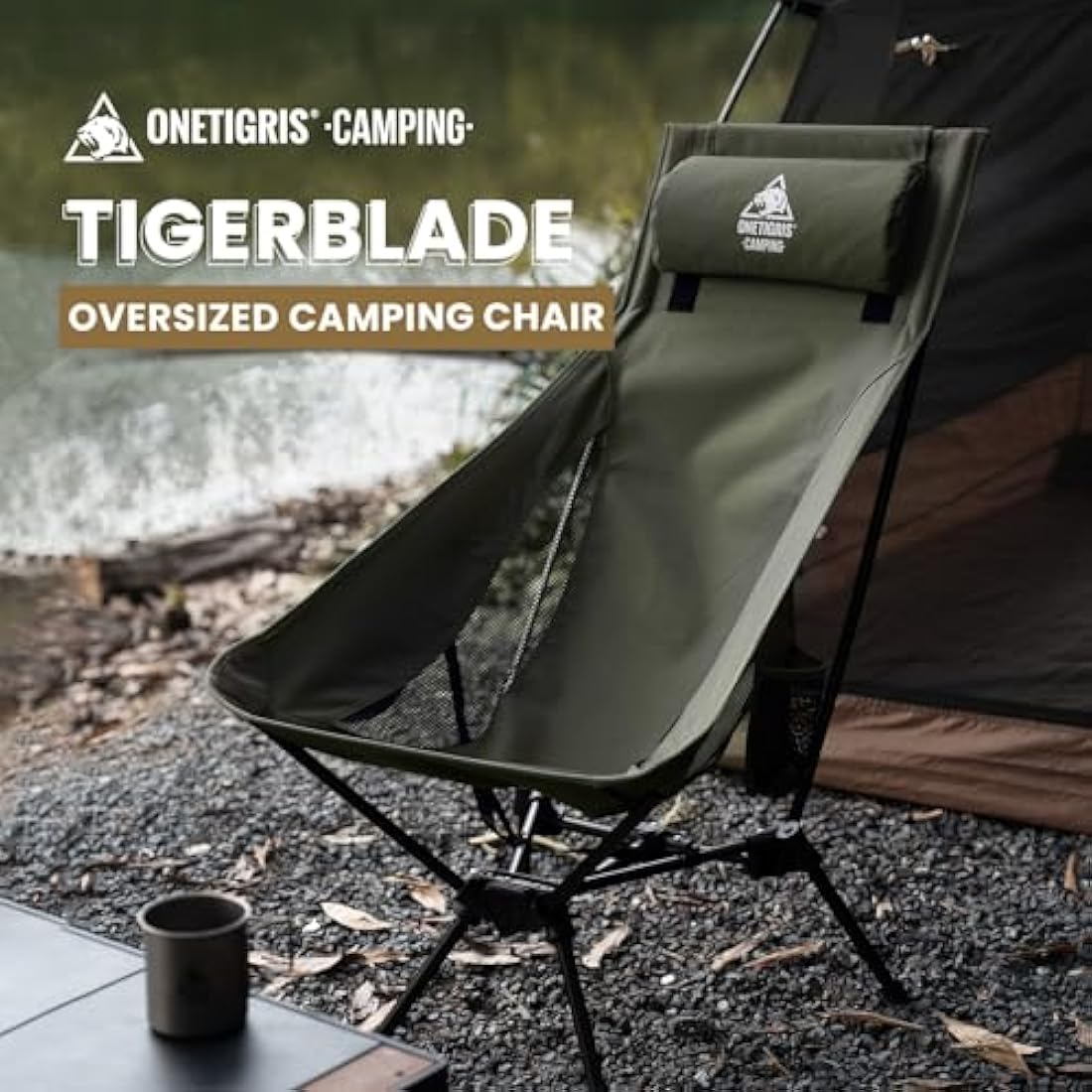 OneTigris Tigerblade High Back Camping Chair with Pillow Design, Comfortable Widened Seat Folding Chair