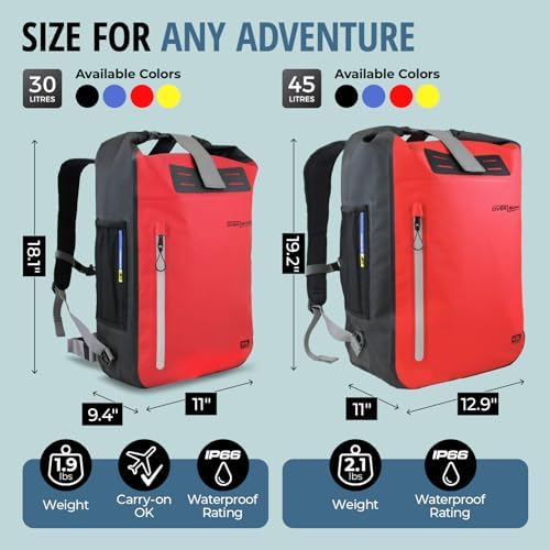 Overboard Explorer Waterproof Backpack Bundle | Roll Top Floating Dry Bag for Kayaking, Beach, Boating, Hiking, Rafting | Includes Waterproof Phone Case and Backpack Organiser