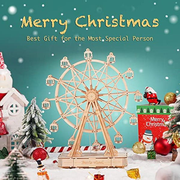 ROBOTIME 3D Wooden Puzzle Musical Ferris Wheel Model Kits to Build DIY Mechanical Construction Christmas Birthday Gift for Kids and Adults