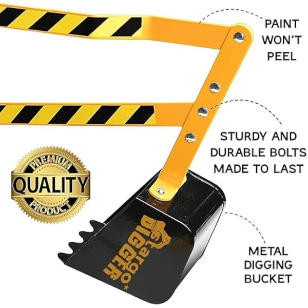 Stargo Kids Excavator Toy Sand Digger on Wheels with Hat, Steel Sandbox Digger Toys for Boys, Sand Toys Ride On Excavator, Beach Toys