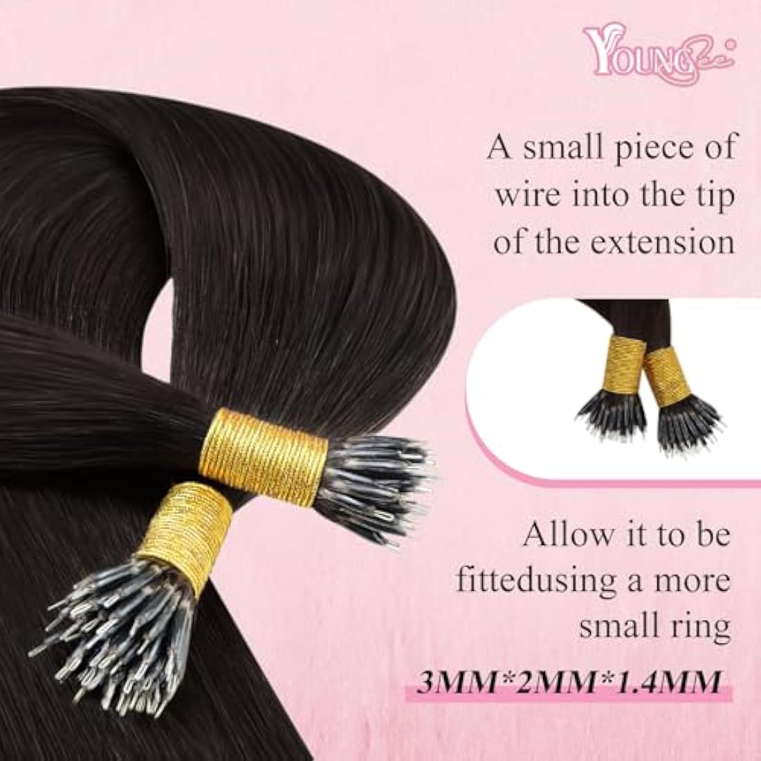 YoungSee 18inch Nano Hair Extensions Real Human Hair Dark Brown Nano Ring Hair Extensions Darkest Brown Everyday Wear Silky Gentle on Hair Natural Look and Feel Pre Bonded Cold Fusion Soft 50S 50g