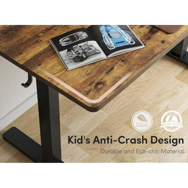 FEZIBO Electric Height Adjustable Standing Desk, 60x140cm Ergonomic Home Office Table with Splice Board & Rustic Wood Grain Surface, Upgraded Stable Steel Frame for Sit-Stand Workstation