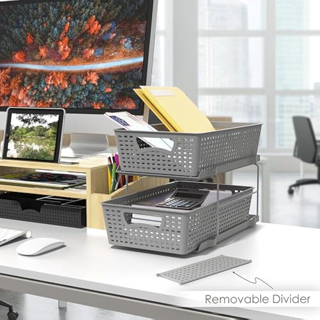 Simple Houseware 2 Tier Bathroom Organizer Tray Pull-Out Sliding Drawer/Under-Sink Storage, Grey