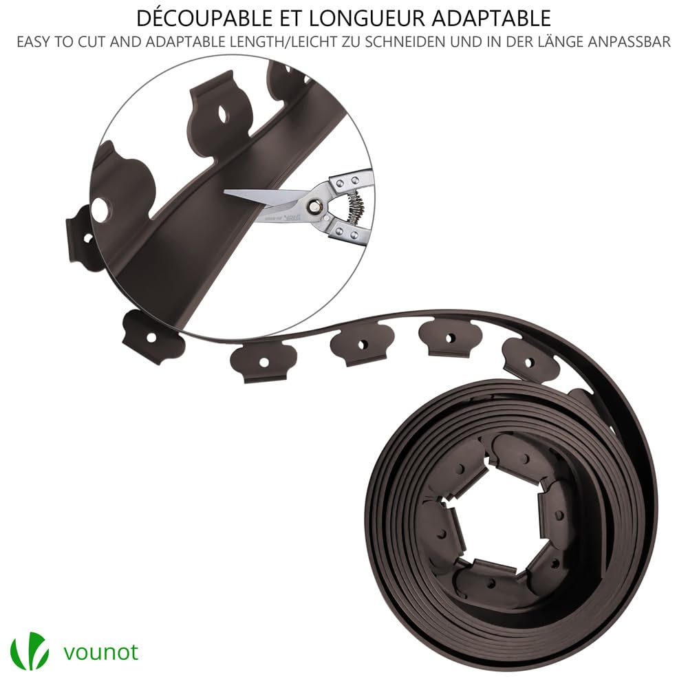 VOUNOT 20m Flexible Lawn Edging, Plastic Garden Edging Border with 60 Strong Securing Pegs, Height 5cm, Brown