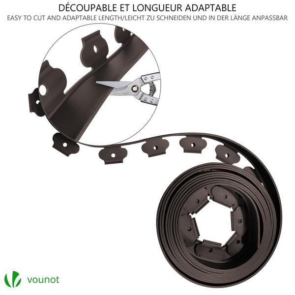 VOUNOT 20m Flexible Lawn Edging, Plastic Garden Edging Border with 60 Strong Securing Pegs, Height 5cm, Brown