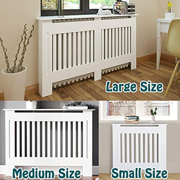 Royalswill Radiator Cover Small, White Painted Vertical Slatted Grill Cabinet Shelf, Tall Covers, MDF Wooden Heating Living Room Furniture Hallway 78(L) x 19(D) 82(H)cm