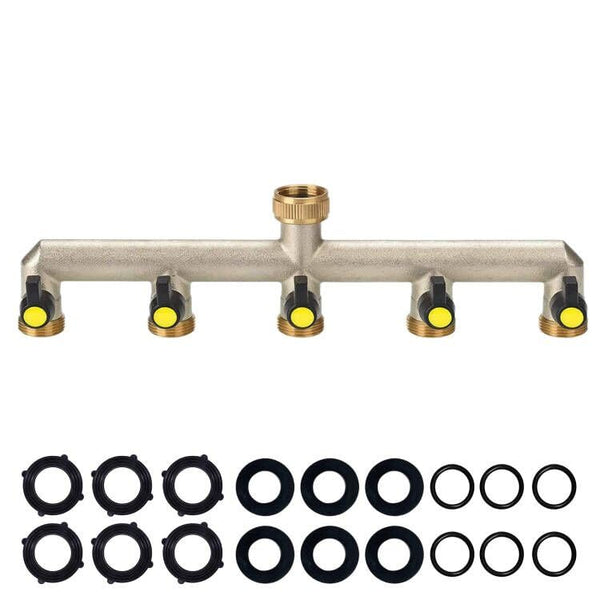 Brass Garden Outside Tap Splitter 5 Way Hose Manifold,3/4" Tap Diverter Adapter Hose Pipe Tap Splitter Outdoor,Multi Tap Connector,Faucet