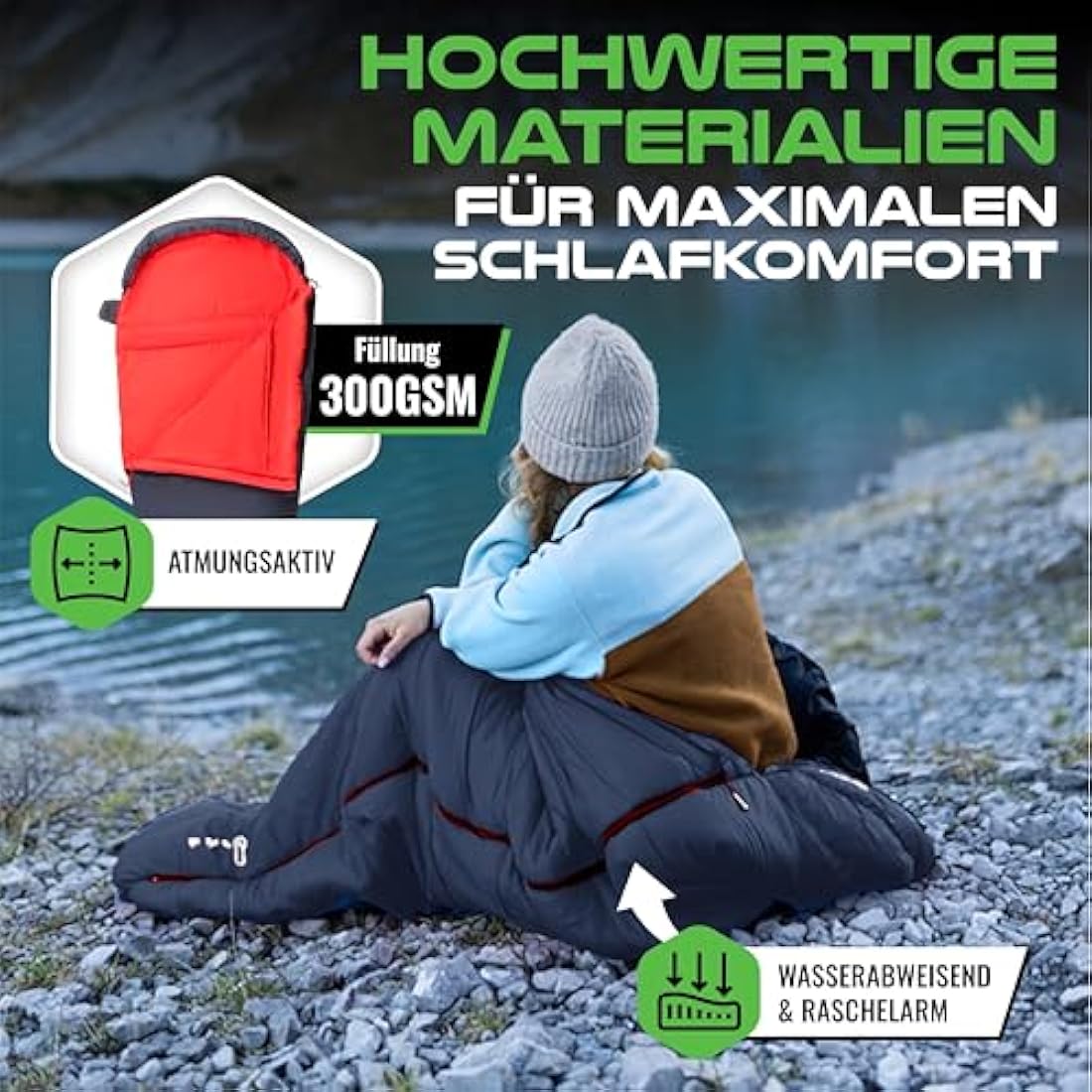 MOUNTREX® sleeping bag – Ultra Light (720g) with Small Pack Size - Outdoor Summer Sleeping Bag - Mummy Shape (205x75cm) - Compact, Warm, Lightweight - for Camping, Travel, Backpacking or Festivals