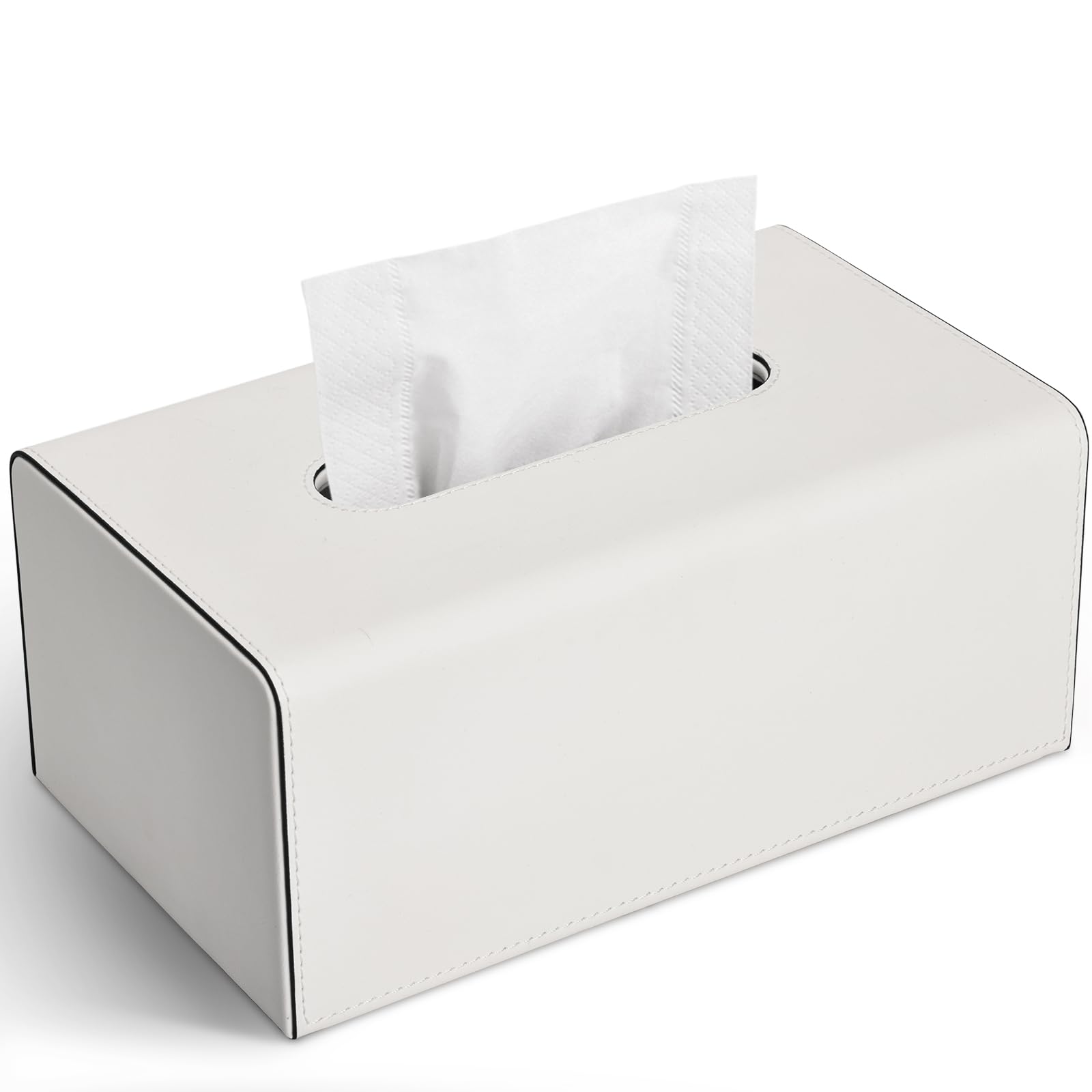 KINGFOM Tissue Box Cover, Decorative Tissue Box Holder for Home, Office, Car ? Stylish PU Leather Tissue Boxs for Desk or Vanity (White, Rectangle)
