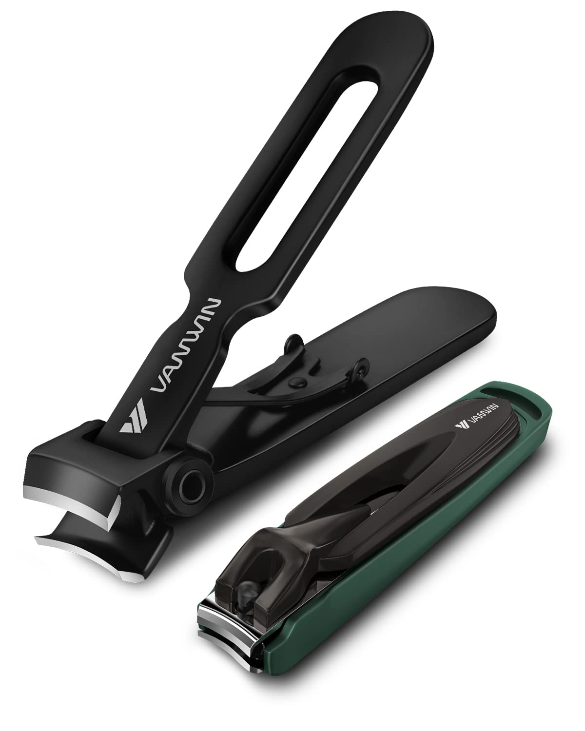 VANWIN Nail Clipper Set 2 Pack, Heavy Duty Toenail Clippers for Thick Toenails and Sturdy Finger Nail Clippers with Catcher, Ultra Sharp Stainless