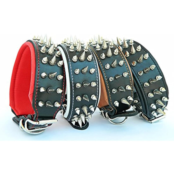 Bestia "Danger Real Leather Dog Collar with Screw Tips and Leather Inner Padding. 6.5 cm Wide