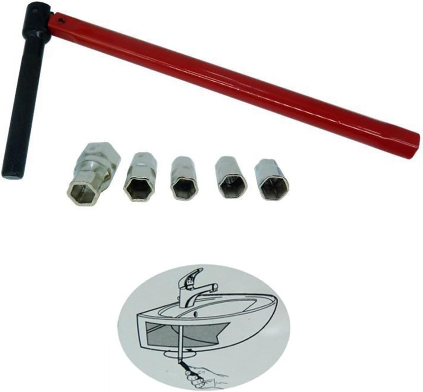 GIONAR Tap Spanner with 5pcs 8-12mm Nut Set, Adjustable Box Spanners for Taps, Tap Spanner Set for Plumbers Bath Basin Kitchen Sink Tap Installation Tool