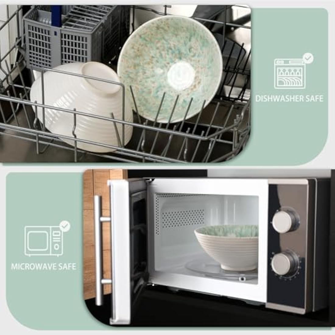 NUTRIUPS Ceramic Ramen Bowl with Chopsticks and Spoons (Forest)