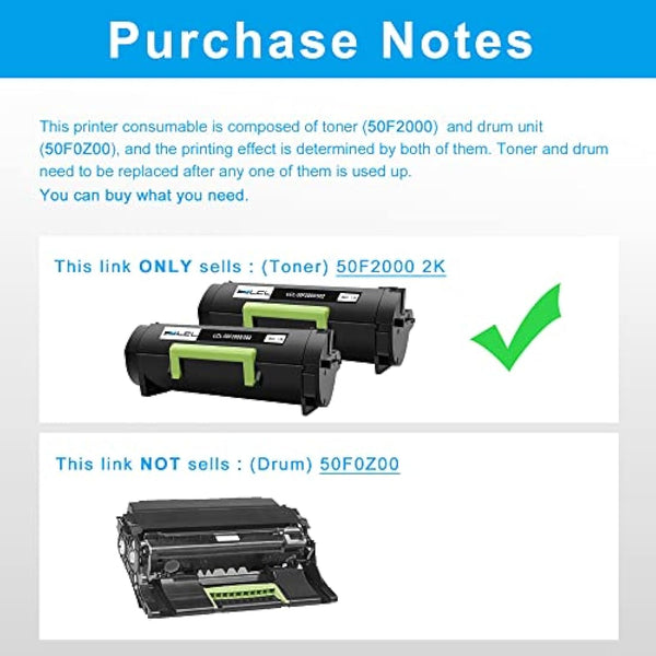 LCL 50F2000 50F000G 500G 502 Toner Cartridge Compatible for Lexmark MS310 MS310dn MS310d MS312DN MS510dn MS410 MS410d MS415DN MS410dn MS510 MS510dn MS610 MS610DN MS610DTN MS610DE MS610DTE (2 Black)