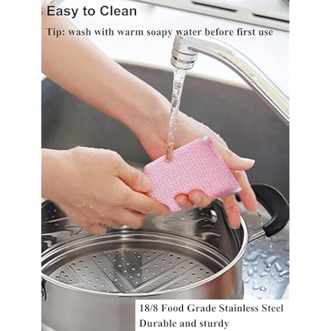 VENTION Stainless Steel Steamer Cooking 24cm for Induction Hob, Vegetable Steamer Pan, Couscous Pot 4.2 L