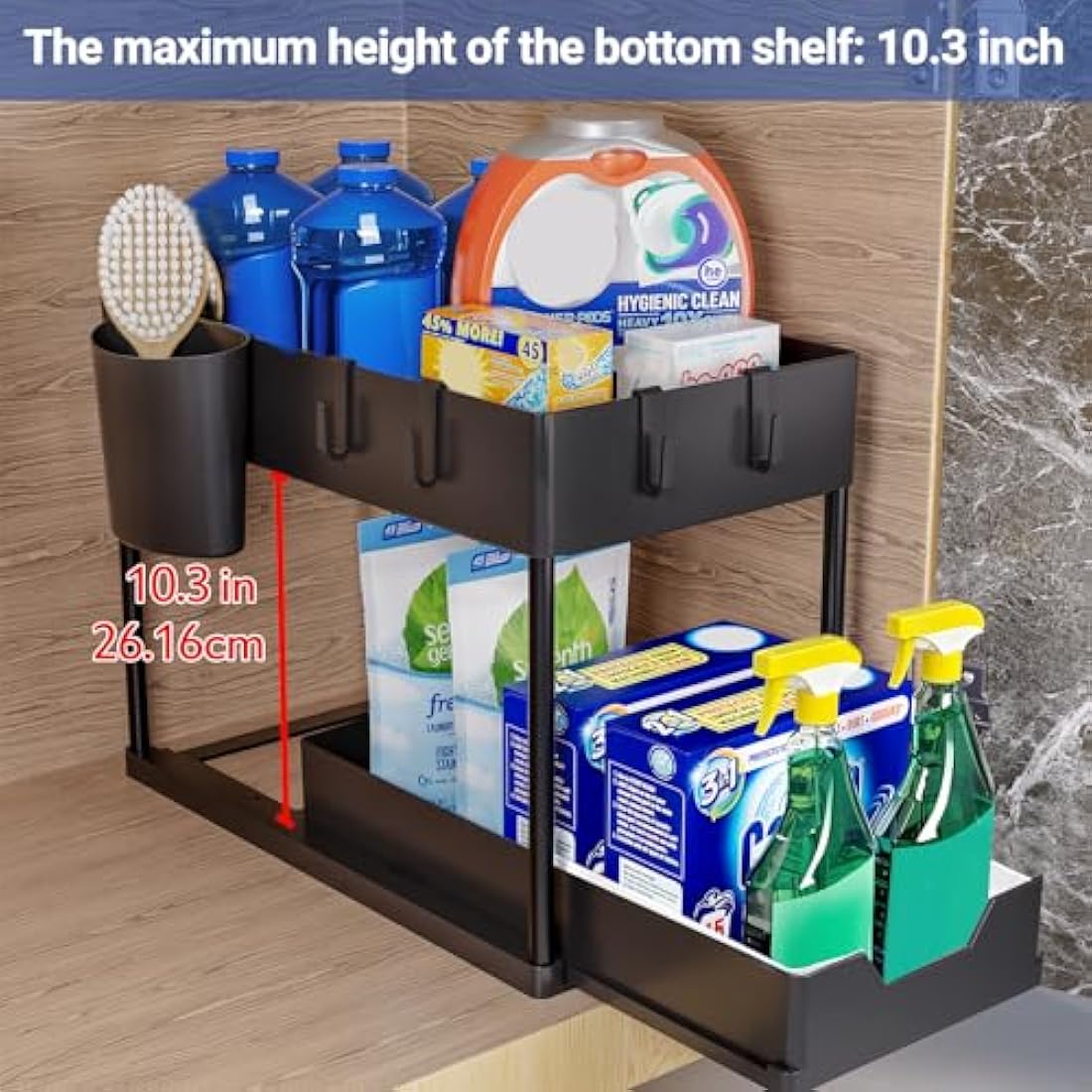 Puricon 3 Pack Under Sink Storage Kitchen Organiser, Pull Out Under Sink Organiser Kitchen, 2 Tier Sliding Under Sink Storage Drawer Under Sink Shelf -Black