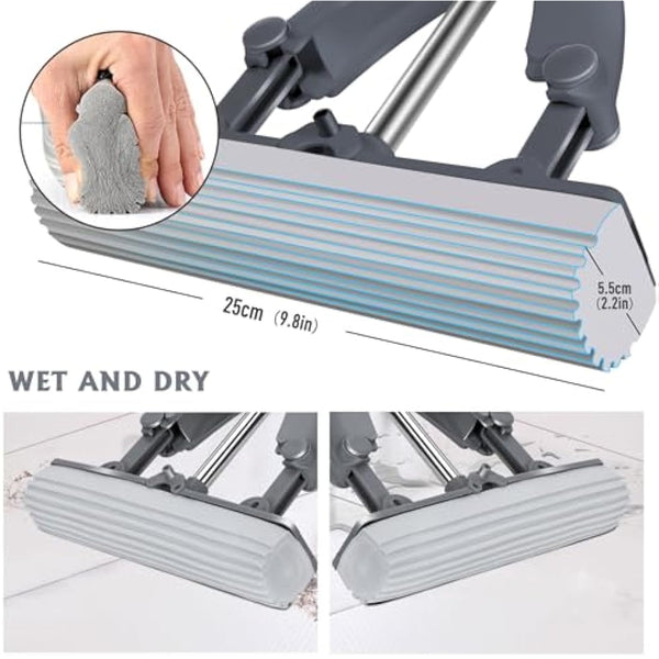 Masthome Sponge Mop and Buckets Sets, Floor Mops with 3pcs Super High Absorption Sponge Heads,Lazy Squeeze Mop Bucket with 135cm Extendable Handle for Laminate, Tile, Hardwood Floor Cleaning