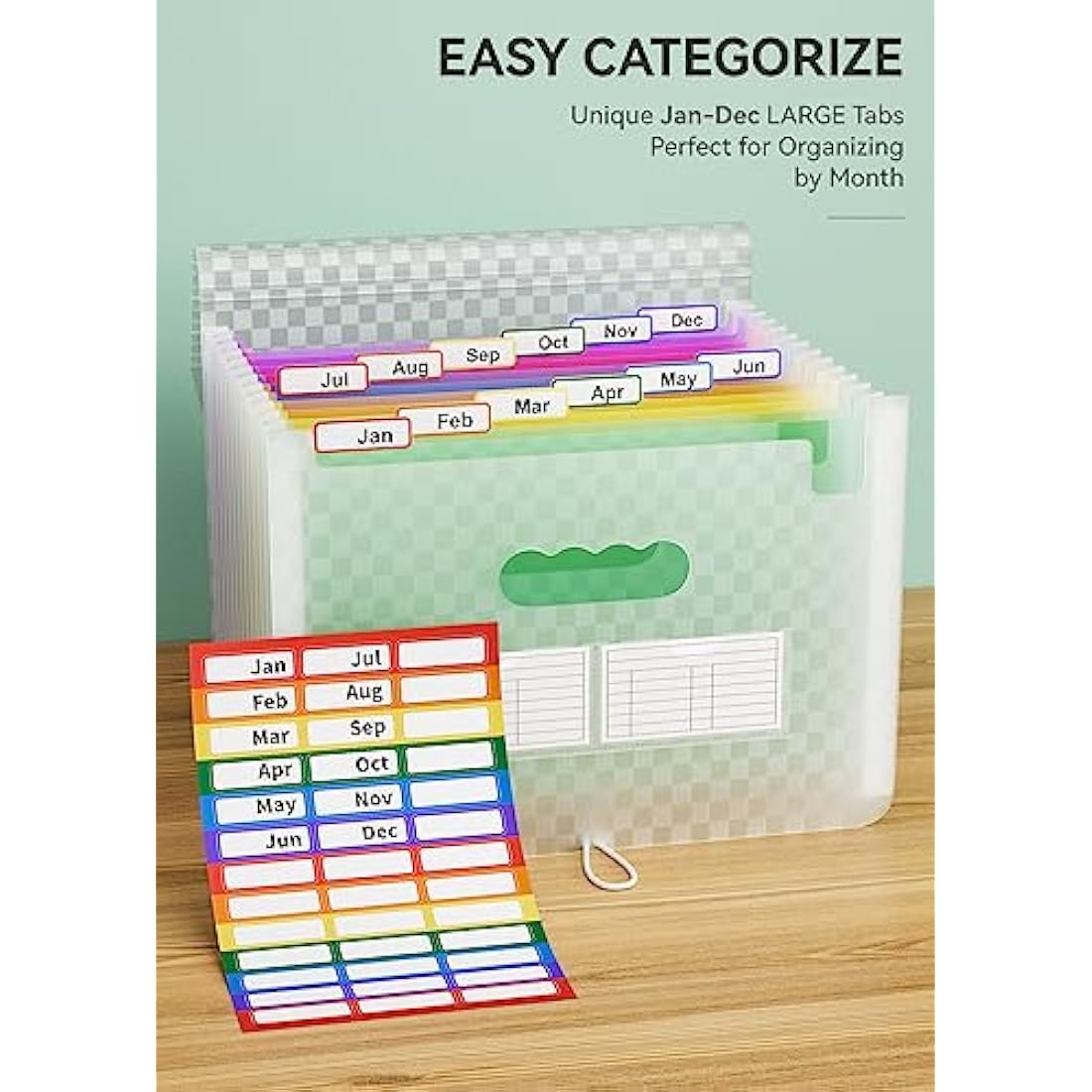 ABC life A4 Expanding File Organiser with Grid Pattern,13 Pockets Expandable Filling Boxes Documents Organiser,Accordion A4 Desk Folders,Portable Rainbow Files Wallets Plastic Bills Storage Bag(Green)