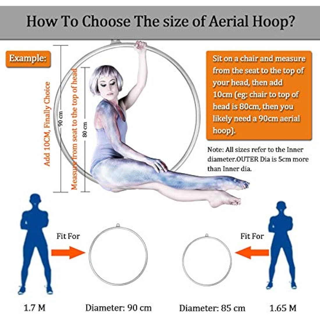DASKING Aerial Hoop 85cm/90cm Lyra Hoop Set Fully Strength Tested 500LBS Single Point Circus Acrobatics Aerial Arts Fitness Equipment Dance Yoga Ring Hoops Kit With Accessories and Storage Bag