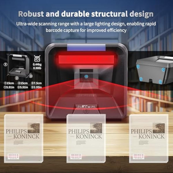 NETUM 2D Omnidirectional Desktop Barcode Scanner, Hands-Free USB Wired BarCode Reader 1D 2D QR PDF417 Barcode Reader with Megapixel High Resolution Sensor for Retail POS Supermarket NT-2085L(Pro)