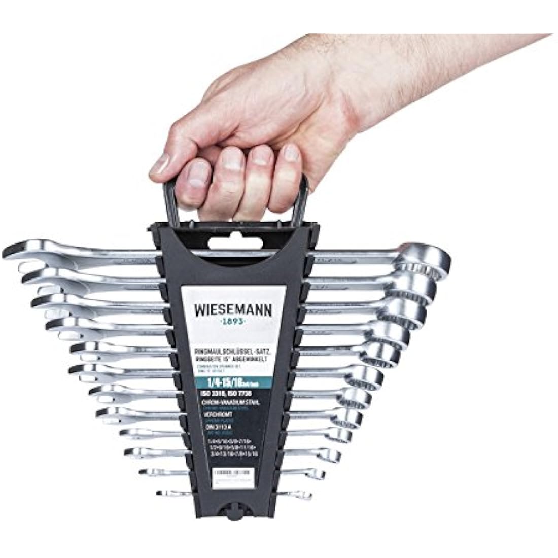 Combination Spanner Set 12 pcs. inch, inch Sizes 1/4" - 15/16" by WIESEMANN 1893 I Spanner Set in Tool Holder I 80362