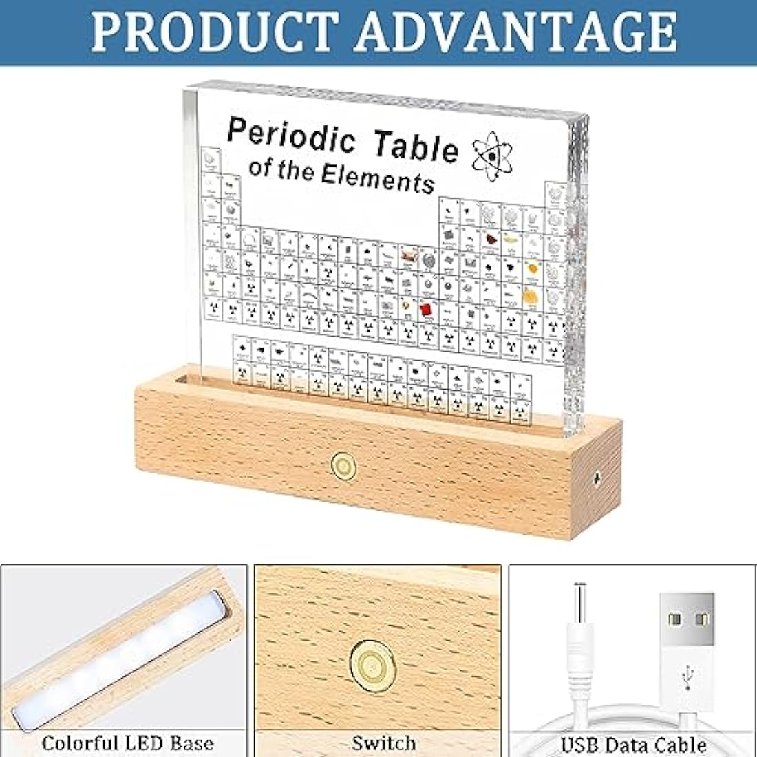 Periodic Table With Real Elements Samples - Acrylic Display of 83 Elements - School Day Birthday Gift for Kids, Adults, Teachers