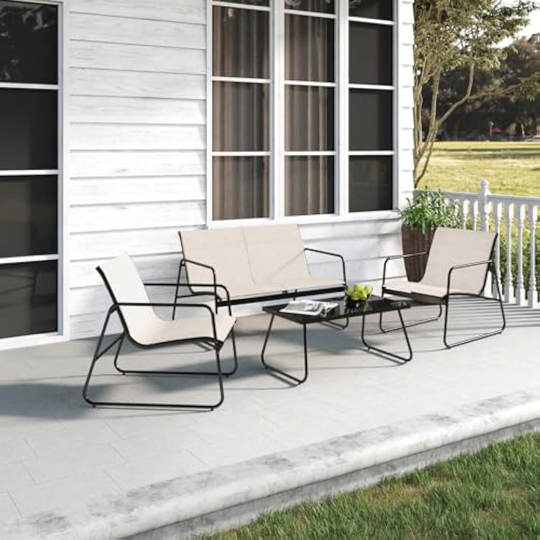 Grand patio Conversation Sets 4 Pieces, Garden Table and Chairs, mesh sling Material, Waterproof, Breathable, Garden Furniture Sets for Outdoor, Backyard, Poolside (Beige)