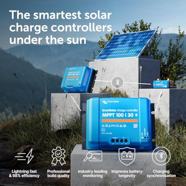 Victron Energy SmartSolar MPPT Solar Charge Controller (Bluetooth) - MPPT Charge Controller for Solar Panels - 100V 30 amp 12/24-Volt