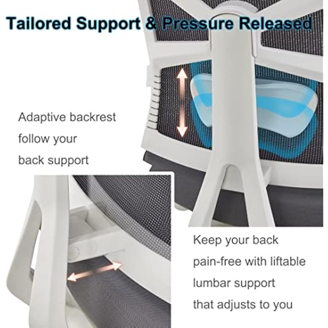HOLLUDLE Ergonomic Office Chair with Adaptive Backrest, High Back Computer Desk Chair with 4D Armrests, Adjustable Seat Depth, Lumbar Support and 2D Headrest, Swivel Task Chair, White