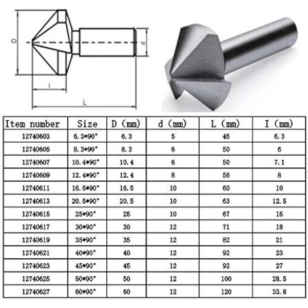 Countersink Drill Bit, KATSU HSS 6542 Countersink Drill Bit 90 Degrees 40mm 3 Flute Chamfer Cutter Drill Bit for Wood Steel Metal Machine Tools, Positioning Drill Mill Cutter 12740621