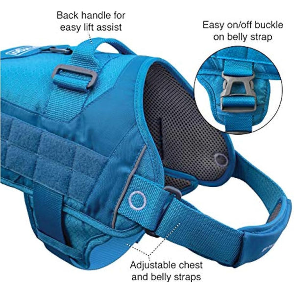 Kurgo RSG Dog Townie Harness, Easy On/Off Dog Hiking Harness, Adjustable, MOLLE Compatible, Small-Coastal Blue