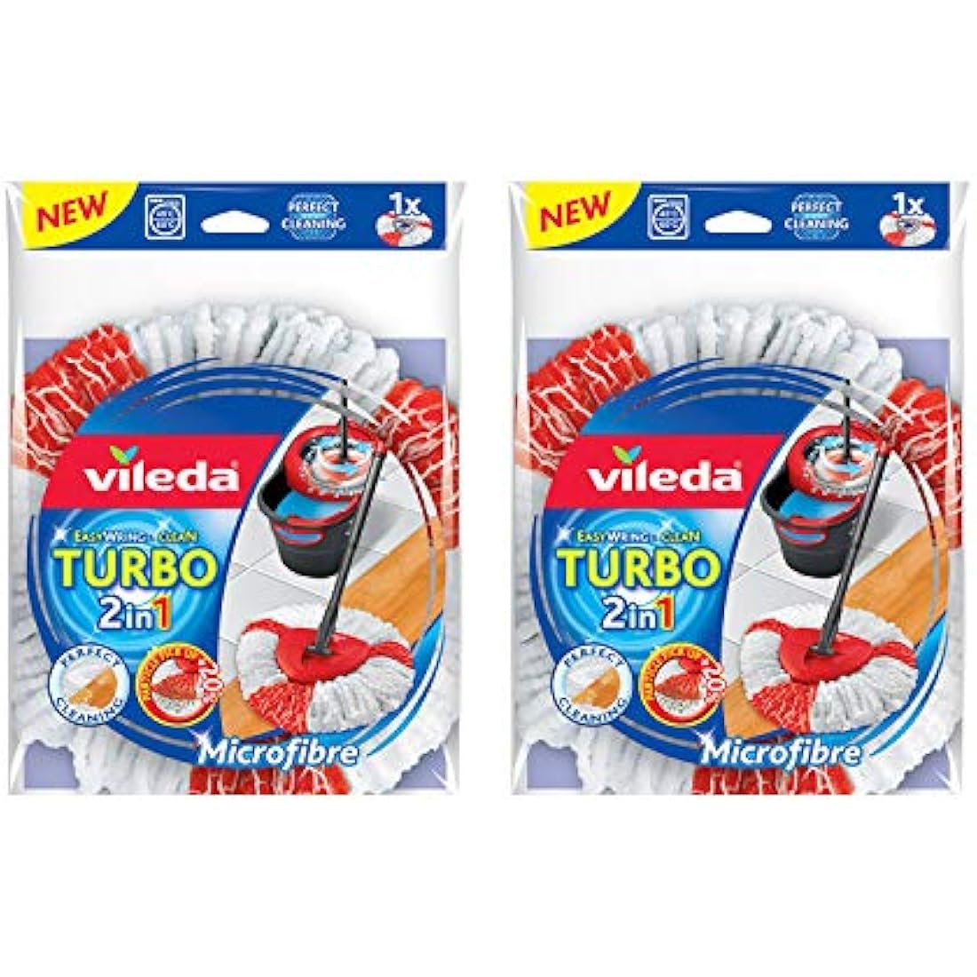 Vileda Turbo 2in1 Spin Mop Refill, Pack of 2 Turbo 2in1 Mop Head Replacements, Fits all Vileda Turbo Mops, Authentic Vileda Mop Head,Red,16.5 x 30 x 22 cm