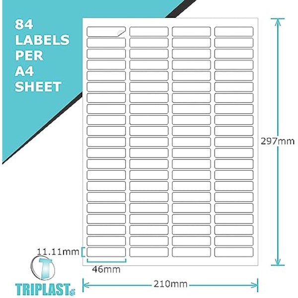 Triplast 50 x Multipurpose A4 Label Sheets - 84 Labels Per Sheet (46 x 11mm Each) - Easy Peel White Labels for Inkjet & Laser Printer - Address Labels, Shipping Labels, File Labels, DIY Stickers