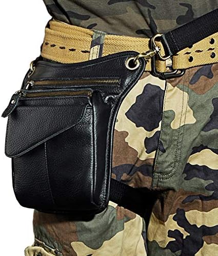 Xieben Leather Drop Leg Bag for Men Women Motorcycle Bike Riding Cycling Multi-Purpose Thigh Waist Fanny Pack Bum Pocket Hiking Sports Camping Travel Pouch Black