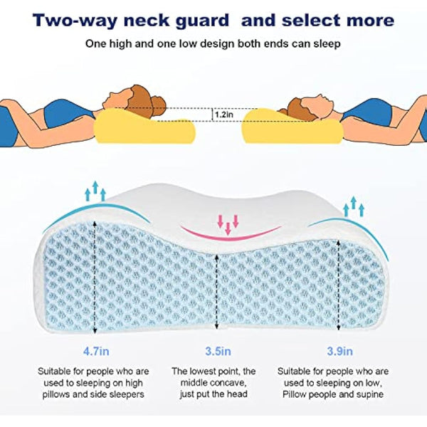 PKBD Memory Foam Pillow with Replacement Pillowcase(Cooling Ice Silk&Cotton),Neck/Shoulder Pain Relief,Ergonomic Orthopedic Cervical Pillow,Bed Pillow for Side,Back,Stomach Sleepers