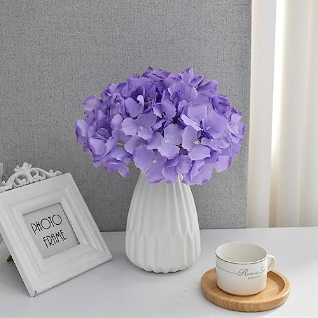 FagusHome 30 Pcs Silk Hydrangea Heads Artificial Flowers Heads and Stems Fake Hydrangea Flowers for Home Wedding Decor (Light Purple)