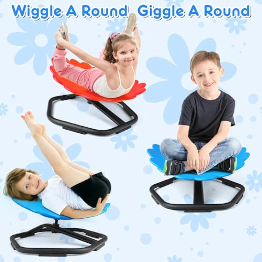 TERRAMUS Floral Swivel Chair for Kids, 360° Spinning Seat, Toddler Sit and Spin Wobble Chair, Sensory Balance Toys, Autism Adhd Chairs, Play Equipment Relief Motion Sickness for Boys Girls (Blue)