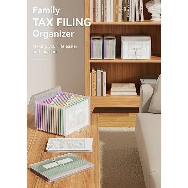 ABC life A4 Expanding File Organiser with Grid Pattern,13 Pockets Expandable Filling Boxes Documents Organiser,Accordion A4 Desk Folders,Portable Rainbow Files Wallets Plastic Bills Storage Bag(Green)